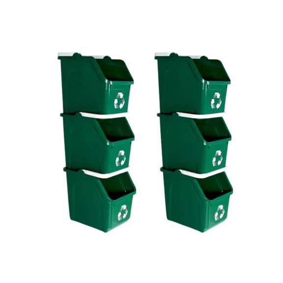Recycling Bin 6 Gallon Stackable Recycle Bin for Kitchen, Home, Garage, Office Space Saving Recycling Trash Can Made from 100% Recycled Plastic (Green, 6 Pack)
