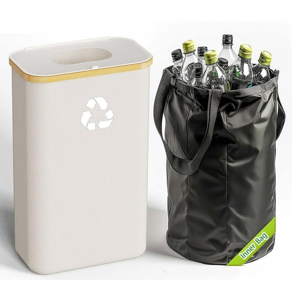 Recycling Bin for Kitchen Indoor Home, Large 26 Gallon 100L Recycle Bin with Lid Removeable Reusable Inner Bag Bottle Can Glass Waste Plastice Stickers,Black