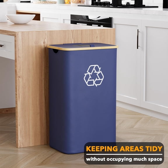 Recycling Bin for Kitchen 26 Gallon, 100L Recycle Bin with Lid and 2 Reusable Inner Bags, for Bottle Can Glass Plastic Stickers, Blue