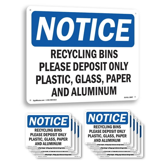 Recycling Bins Please Deposit Only Plastic OSHA Notice Rigid Plastic Sign 24 Inch x 18 Inch - 10 Pack