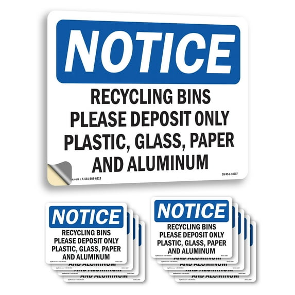 Recycling Bins Please Deposit Only Plastic OSHA Notice Vinyl Decal Label 10 Inch x 7 Inch - 10 Pack