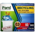 thumbnail image 1 of Recycling Tall 13-Gallon Kitchen Drawstring Trash Bags- Extra-Strong Plastic Garbage Bags [Blue 60 Pack]- Thick Trash Can Liners For Kitchen & Outdoor Bins- 2ft x2ft Unscented Trash Bags, 1 of 4
