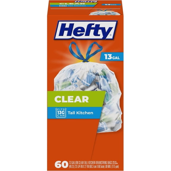 Recycling Trash Bags, Clear, 13 Gallon, 60 Count Packaging May Vary