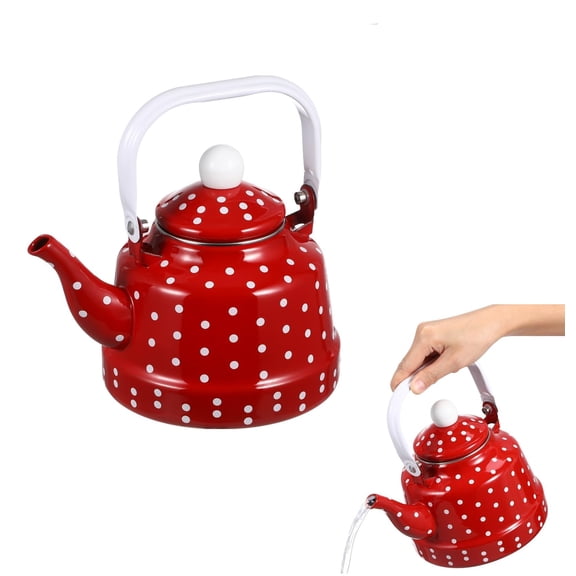 Red 1.2 Quarts Stovetop Kettle Enamel Tea Pot