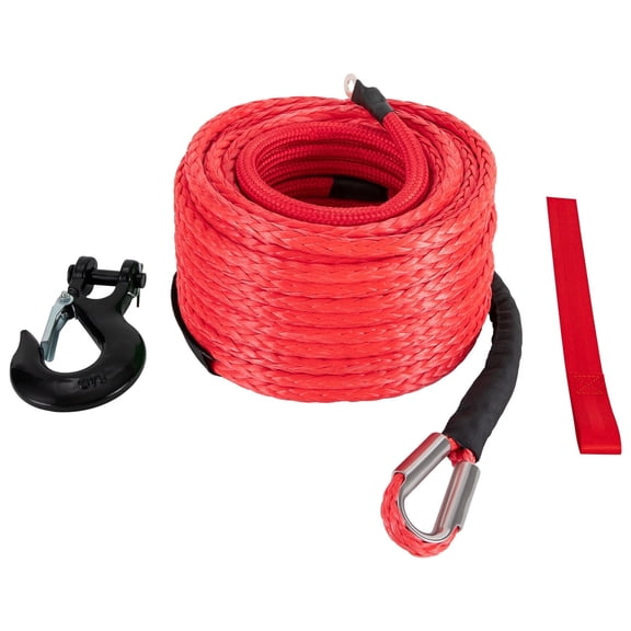 Red 1/2x85ft Synthetic Winch Rope W/ Hook 31500LBS Car Tow Recovery Cable Tow