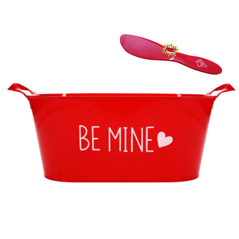 Red (1)Be Mine Heart Plastic Sentiment Oval Buckets with Handles