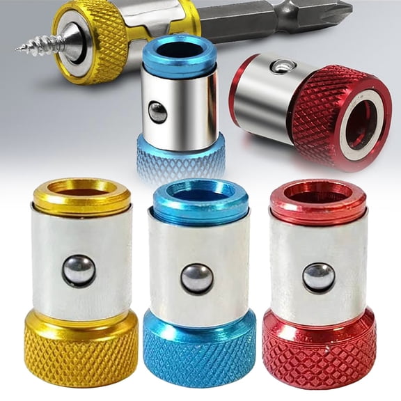 Red 1-Inch Screwdriver Bit Magnetizer Ring - Upgraded Magnetic Bit Holder for Hex, Torx & Slotted Bits, 1/4in Shank, 3 Pack