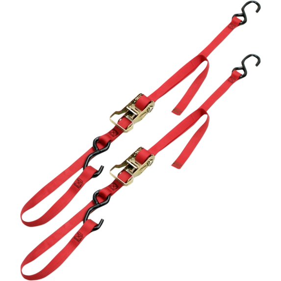 Red 1" x 69" Ratcheting Buckle Tiedowns with Integrated Soft Hooks