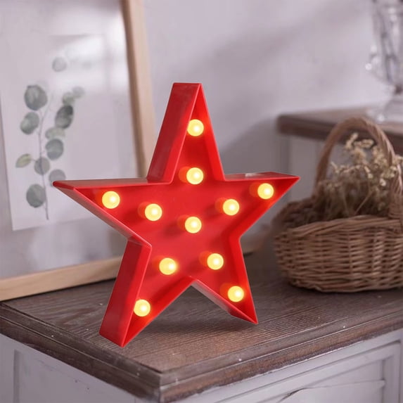 Red 10.6-Inch Star-Shaped LED Table Lamp, Battery-Powered Acrylic Decorative Light for Independence Day, 4th of July Parties & Wedding Decor