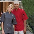 thumbnail image 1 of Red 10 Button Short Sleeve Poplin Chef Coat (Size: M), 1 of 2