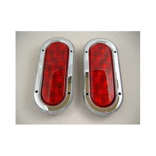 Red 10 LED 6" Oval Trailer Truck Stop Turn Brake Tail Light Kits / Chrome Bezels