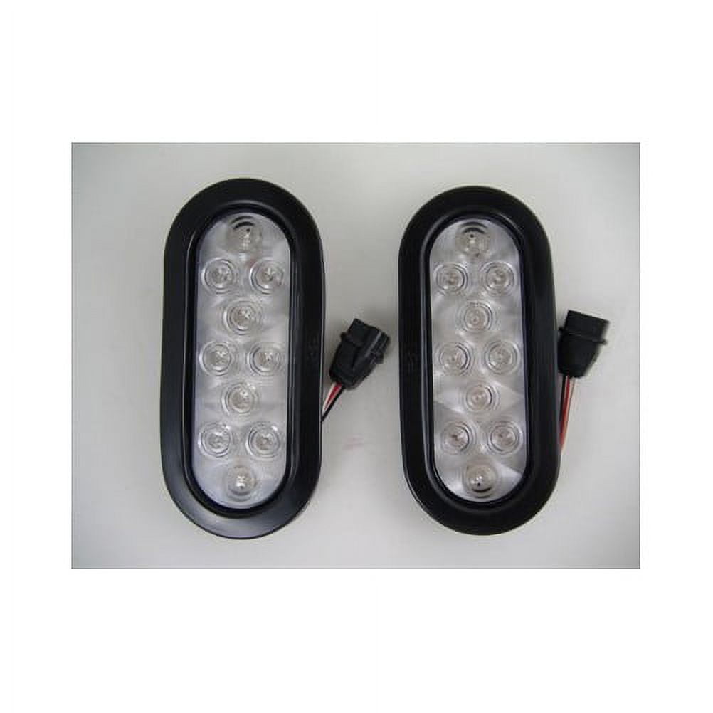 2pcs 6 Trailer Truck 10 LED Sealed Clear/White Oval Stop Turn Brake Tail Light