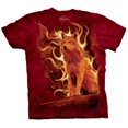 thumbnail image 1 of Red 100% Cotton Phoenix Wolf Graphic Novelty T-Shirt, 1 of 2