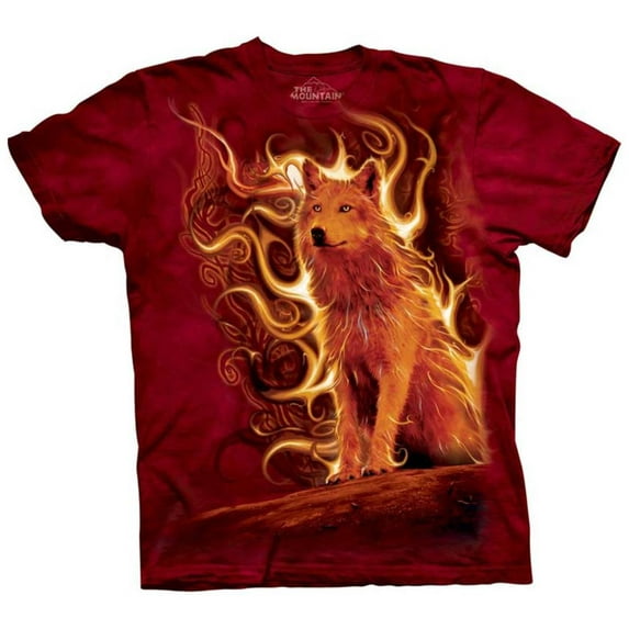 Red 100% Cotton Phoenix Wolf Graphic Novelty T-Shirt