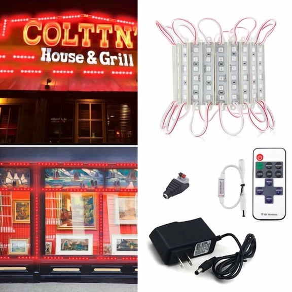 Red 10Ft 5054 Smd 120 Led Module Light Store Front Window Sign Lamp+Remote+Power