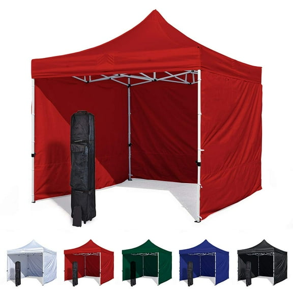 Red 10x10 Canopy Tent and 3 Sidewalls - Economy Edition - Durable Steel Frame, Water-Resistant Canopy Top and Side Wall - Bonus Wheeled Canopy Bag and Premium Stake Kit (5 Color Options)