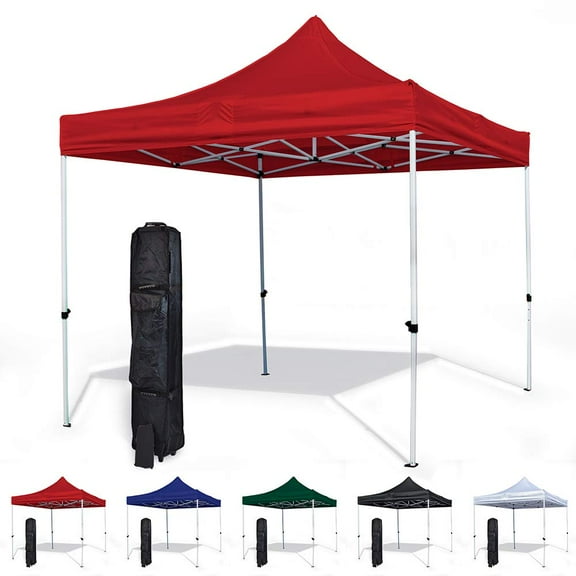 Red 10x10 Canopy Tent - Economy Edition - Durable Steel Frame, Water-Resistant Canopy Top - Bonus Wheeled Canopy Bag and Premium Stake Kit&nbsp;(5 Color Options)