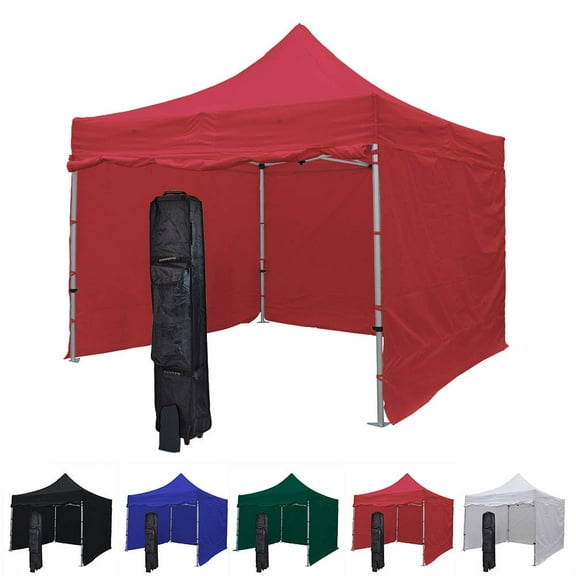 Red 10x10 Instant Canopy Tent and 4 Side Walls - Commercial-Grade Aluminum Frame - Water Resistant Canopy Top and Sidewalls - Includes Canopy Bag and Stake Kit (5 Color Options)