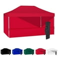 thumbnail image 1 of Red 10x15 Instant Canopy Tent with 3 Full Walls and 1 Half Wall - Commercial Grade Steel Frame with Water-Resistant Canopy Top and Sidewalls - Bonus Canopy Bag and Stake Kit Included (5 Colors), 1 of 8