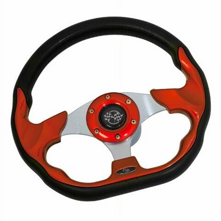 12.5 inch Racer Golf Cart Steering Wheel Flat Bottom |Red |Wheel Only