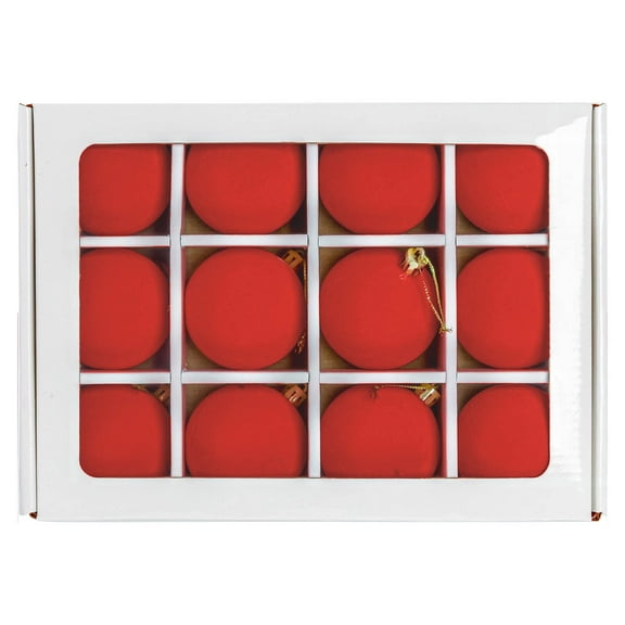 Red 12 Pcs Velvet Christmas Balls Flocked Christmas Tree Ornaments Plastic Balls Xmas Decorative Hanging Ornaments 2.4 Inch 0.60 Pounds