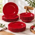 Ruby Ware Warehouse Red 12-Piece Dinnerware Set with Ruffled Beaded Rim, Service for 4 ...
