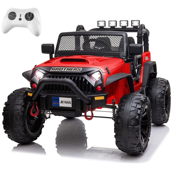 Red 12V 2 Seater Remote Control Ride On Car Truck with Spring Suspension Music Player LED Headlights For Kids 100 Lbs Max Weight