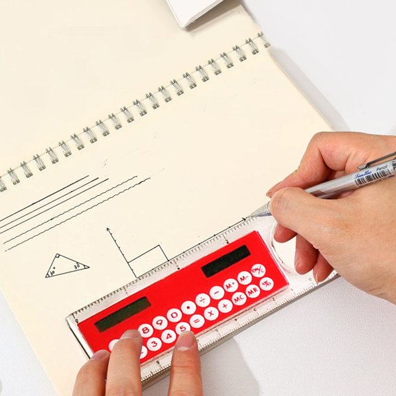 Red 13×5cm Angle Measuring Ruler Calculator, Clear PC Plastic with Inch & Centimeter Dual Scales, 12+ Inch Size for Multiple Usage Scenarios
