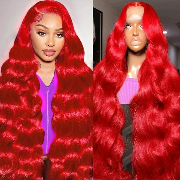Red 13X6 Lace Front Wigs Human Hair 200 Density HD Transparent Body Wave Lace Front Wigs Human Hair Body Wave Wig Red HD Lace Frontal Colored Wig 13x6 for Black Women 28 Inch