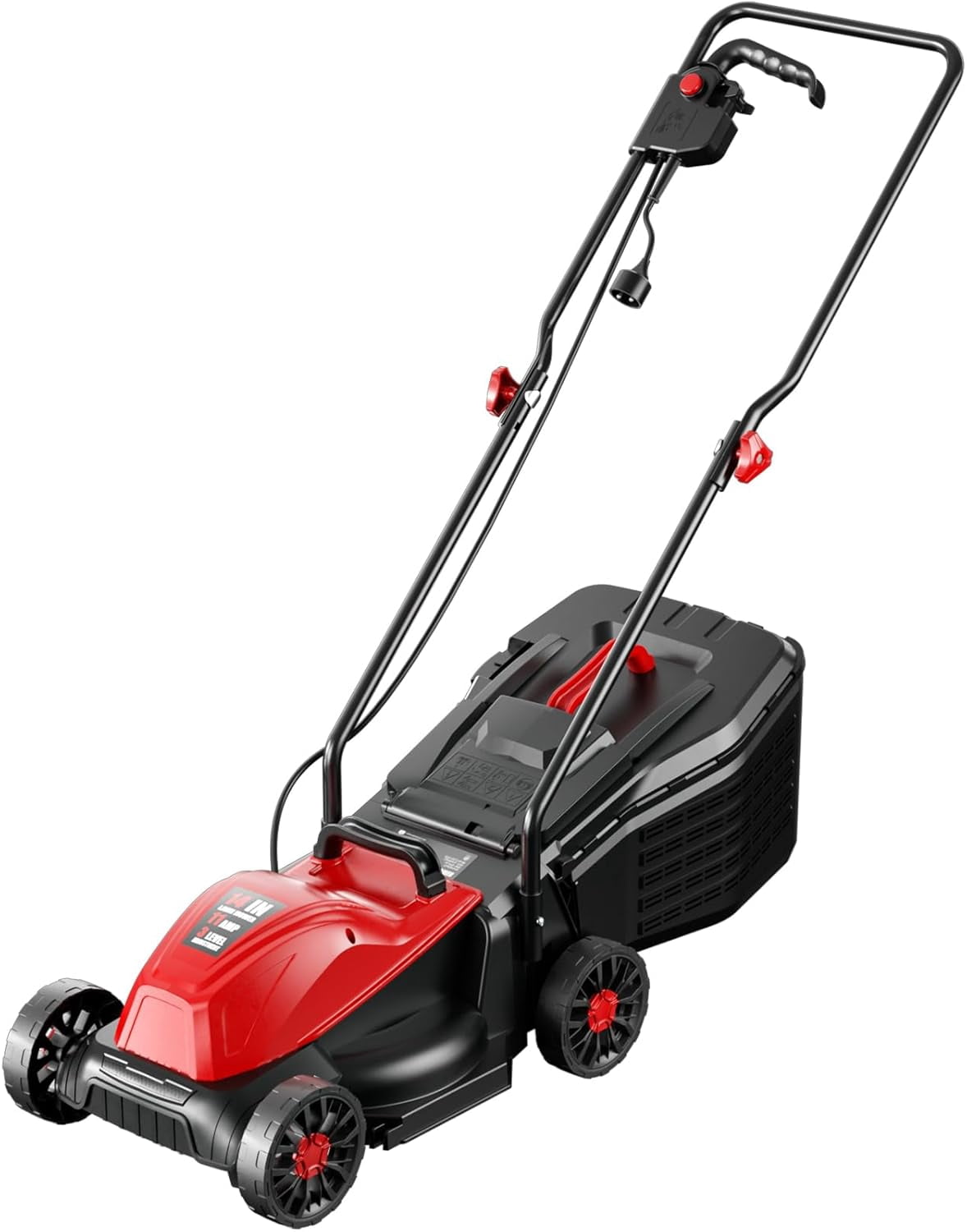 Red 14" Electric Lawn Mower, Corded Lawn Mower with 3-Position Height Adjustment, Walk-Behind Push Mowers