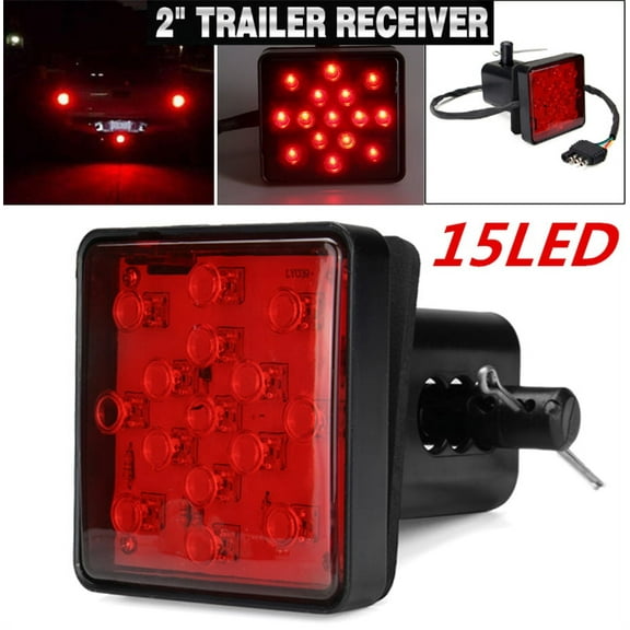Red 15 LED Brake Tail Light Tow Hitch Cover Lamp For Truck Trailer 2" Receiver