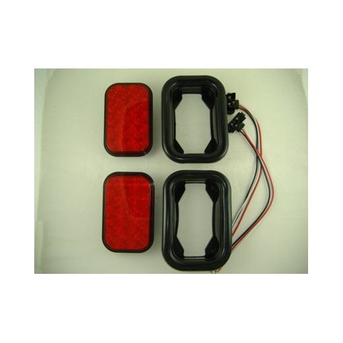 Red 15 LED Rectangle Stop Turn Brake Tail Lights / Grommets / Wire Pigtails
