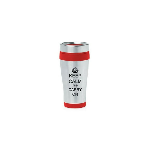 Red 16oz Insulated Stainless Steel Travel Mug Z248 Keep Calm and Carry On