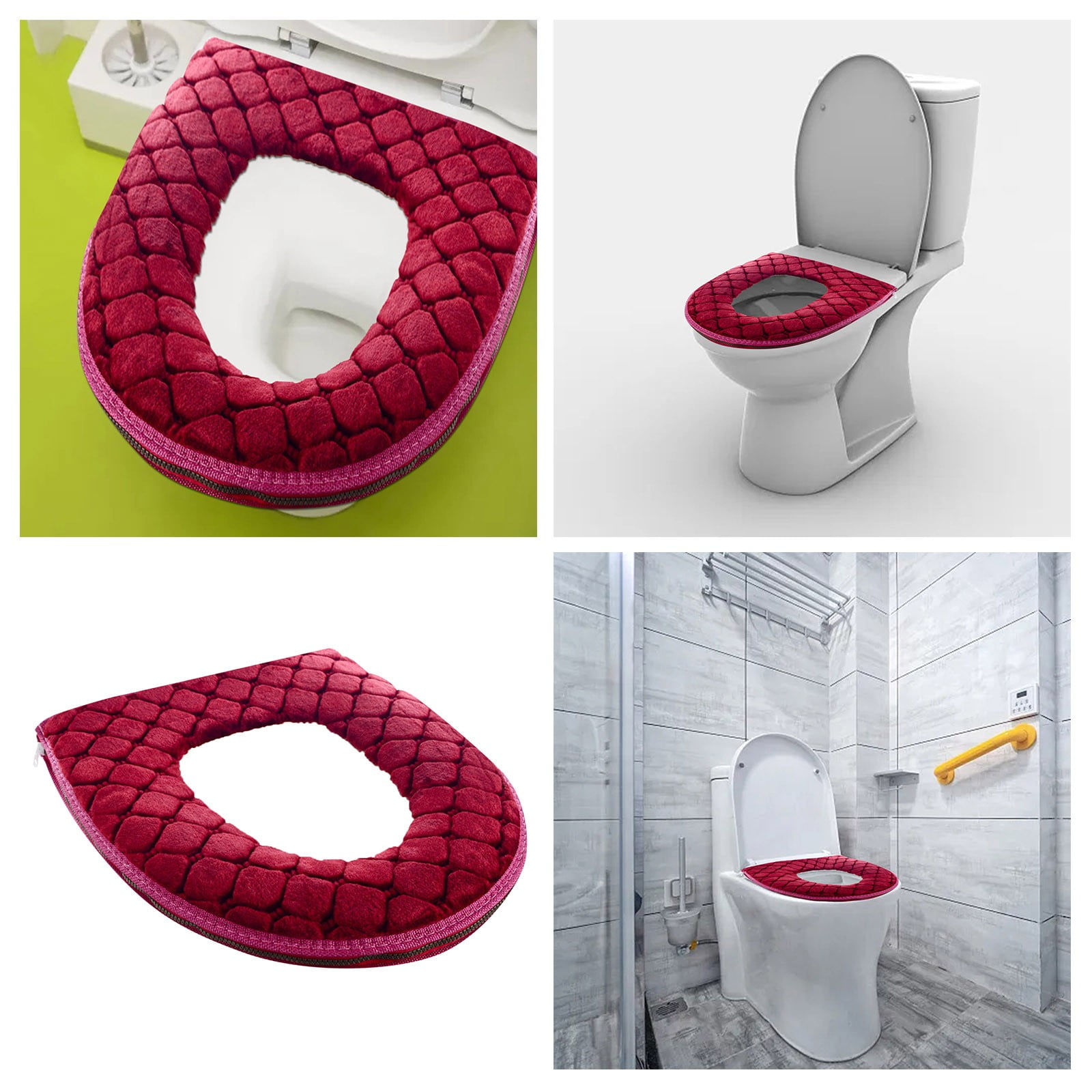Red 17*14.65'' In Toilet Seat Cover Pads Washable Toilet Seat Cushion