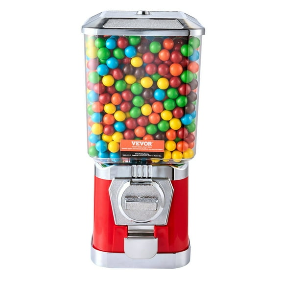 Red 17 Inch Home Candy Vending Machine for Kids Coin Operated Gumball Dispenser Bubble Gum Machine for Game Stores Toy Capsules Bouncy Balls