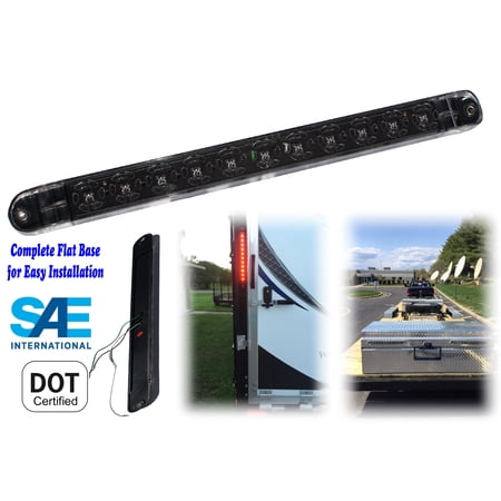 Red 17" Light bar Clear Lens Brake Stop Turn Tail Signal Side Marker Clearance Identification LED Light for Truck Trailer Tractor Jeep Flat Base DOT SAE Approved