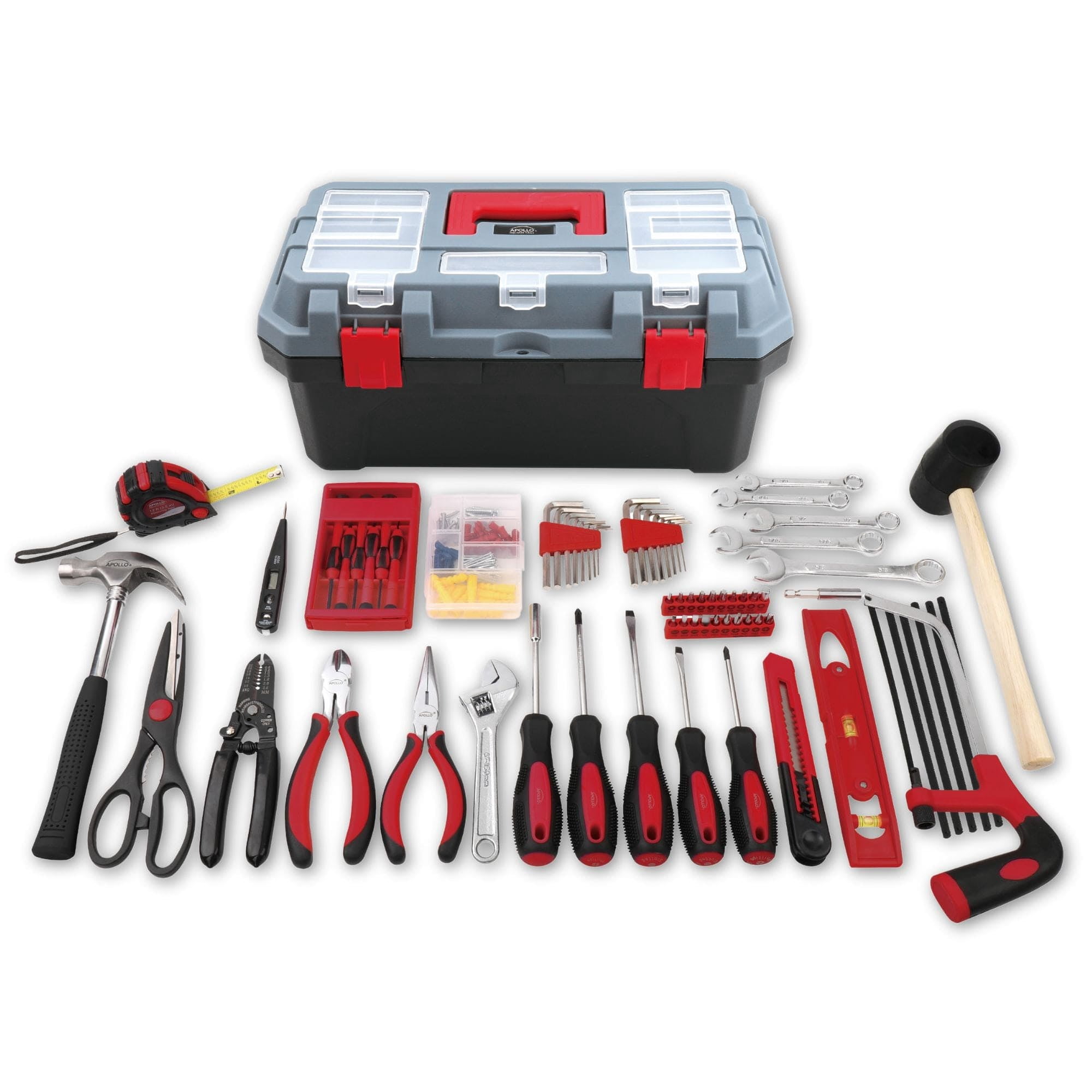 Apollo Tools 170 Piece Household Tool Kit with New and Improved Tool Box RED - DT7103