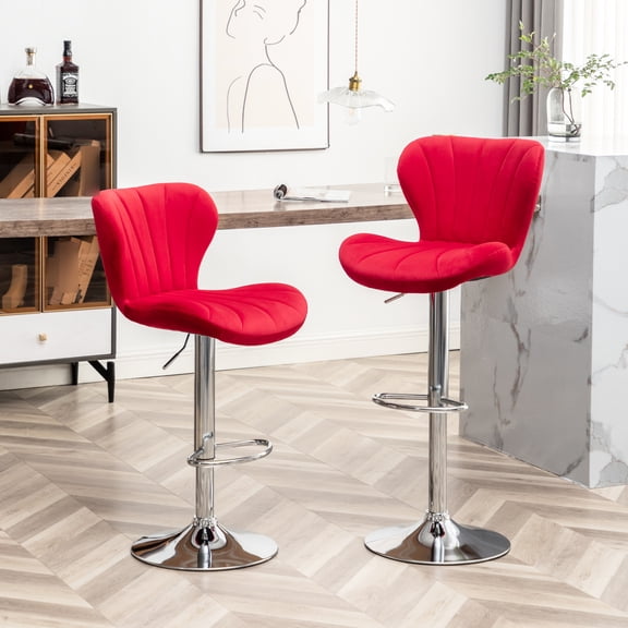 In Red, 2 - 360 Degree Swivel Seat, Gas Lift Adjustable Height, Soft Velvety Upholstery, Modern Design Red (2pcs) Upholstered Rotation, Velvet Fabric, Stylish Finish