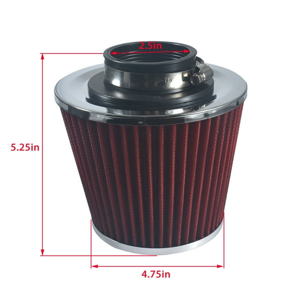 Red 2.5" 63.5mm Performance High Flow Inlet Cold Air Intake Cone Dry Filter