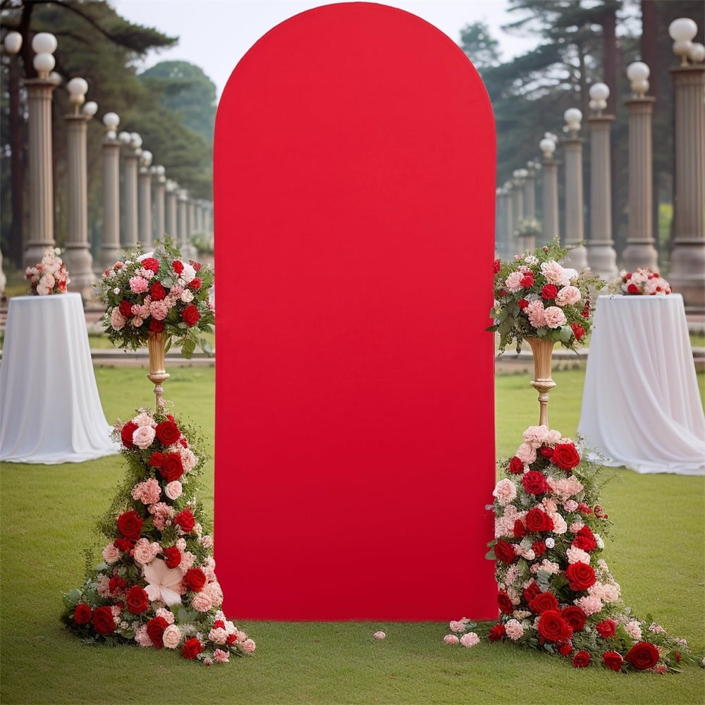 Red 2.6X6FT Double-Sided Spandex Arch Backdrop Cover - Round Top Chiara Stand Cover for Weddings, Birthdays, and Celebrations