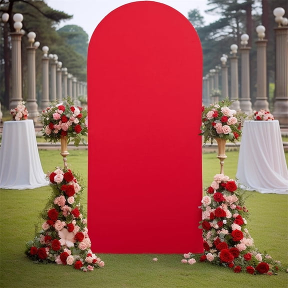 Red 2.6X6FT Double-Sided Spandex Arch Backdrop Cover - Round Top Chiara Stand Cover for Weddings, Birthdays, and Celebrations