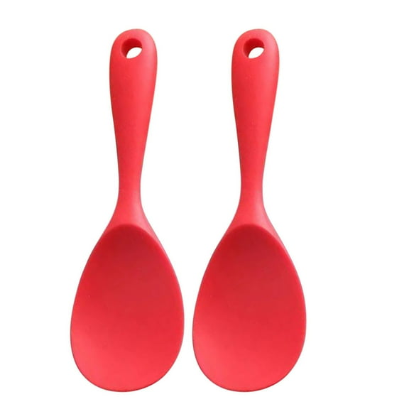 2 Pcs Red Silicone Rice Spoons Non-Stick Cooking Utensils Space Saving Kitchen Tools