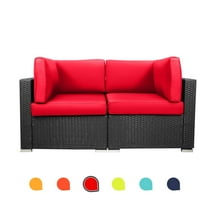 Red 2-Piece Outdoor Terrace Furniture Corner Sofa Set,Rattan Conversation Sectional Set