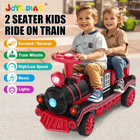 Red 2-Seater 12V Electric Kids Ride On Train Toy Car Boys Girls Gift w/2 Speed,Music,Lights,Honk,Storage,USB,Support to 110LBS