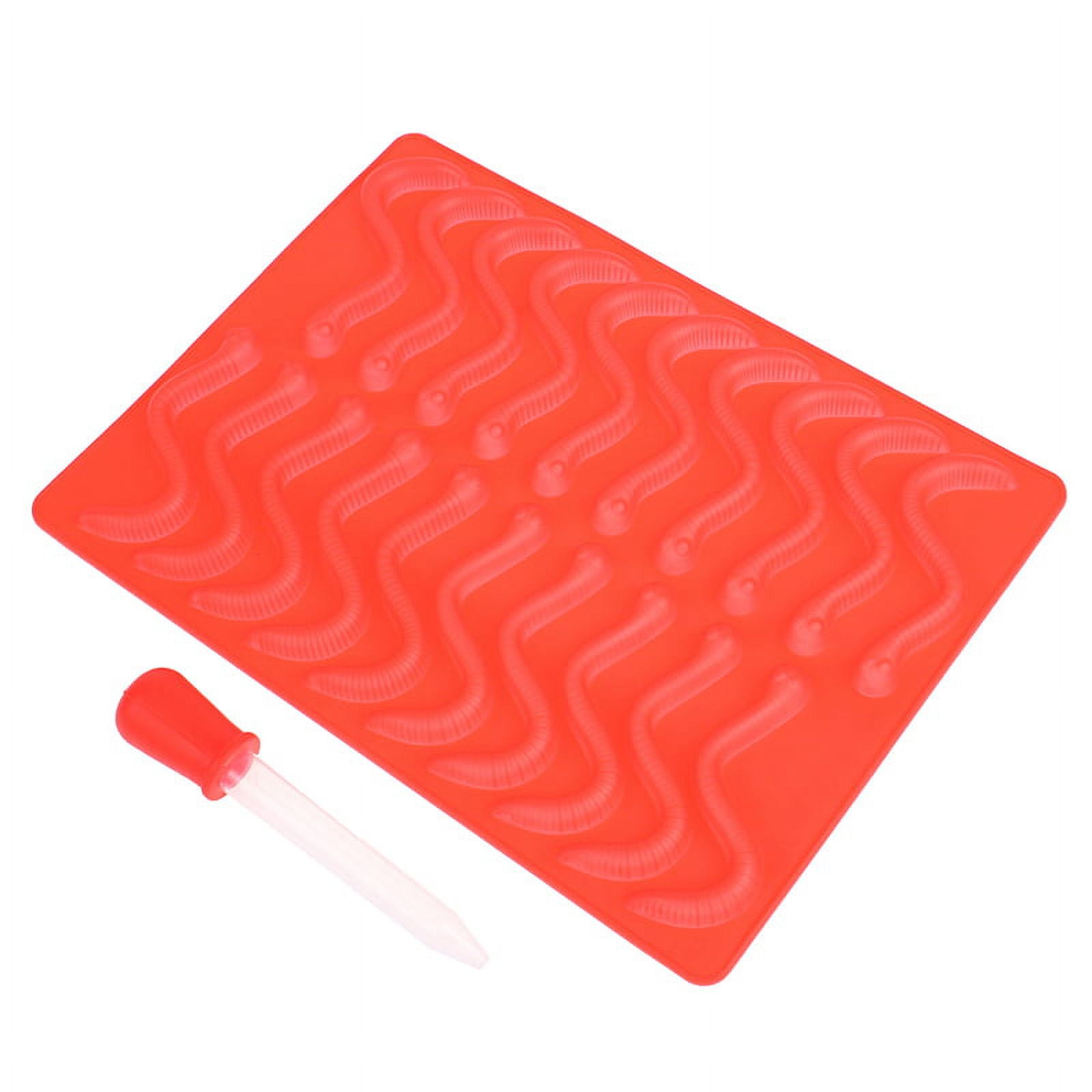 (Red) 20 Cavity Silicone Gummy Snake Worms Chocolate Mold Sugar Candy