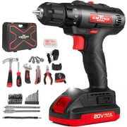 Red 20V Cordless Drill Driver Kit and Household Tool Kit for Locating Torque Bits for Metal, Wood by Excited Work