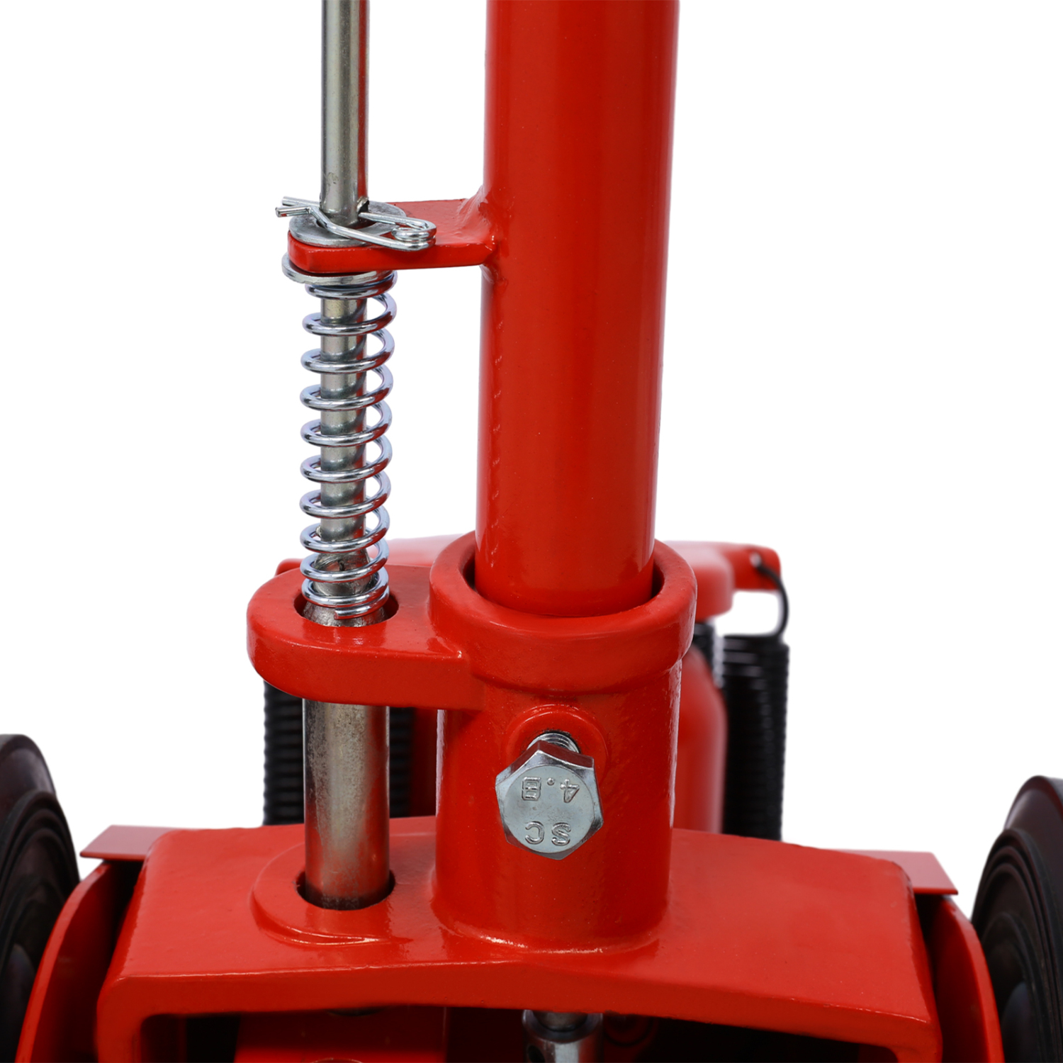 Red 22 Ton AirOperated Hydraulic Floor Jack with Builtin Wheels Axle