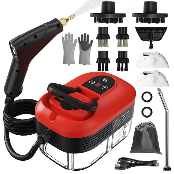 Red 2500W High Pressure Handheld Steam Cleaner, Multi-Accessory Steamer for Home & Car Detailing