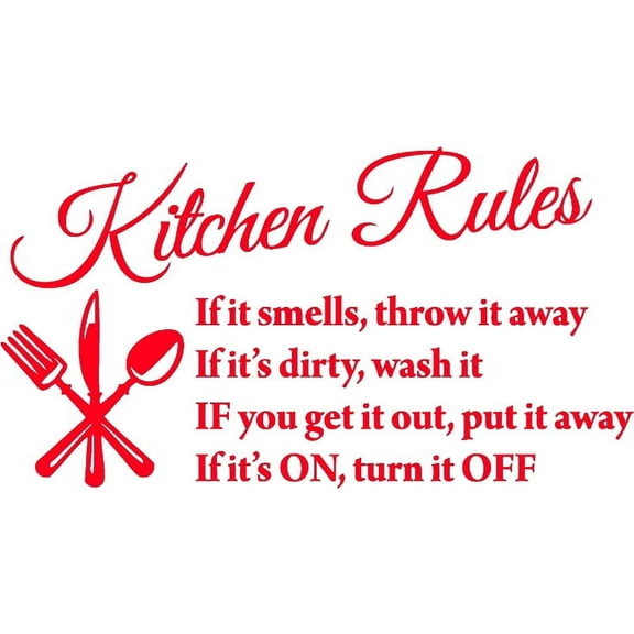 Red 26" X 16" Kitchen Rules Art Home Mural Vinyl wall art Inspirational quotes and saying home decor decal sticker