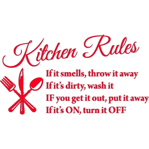 Picniva Kitchen Rules Quote Vinyl Wall Decal, Red, 26 x 16 in, Kitchen Quote, Removable Self-Adhesive, Kitchen Dining Room Decor, Kitchen Wall Decor